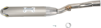 FMF Q4 muffler for off-road motorcycles, high-performance sound suppression with sleek metal finish, designed for durability and enhanced sound.