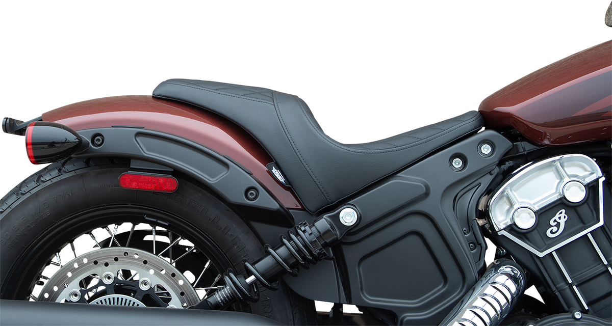 Black Diamond Stitch 3/4 solo seat for 2018-2022 Scout Bobber by Drag Specialties, featuring durable upholstery and stylish design.