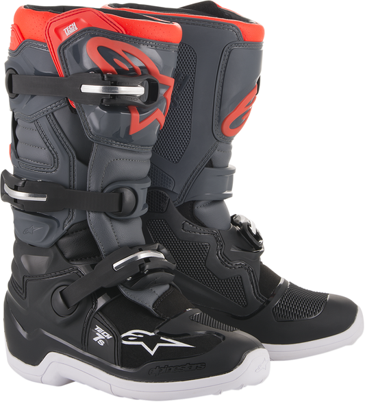 Alpinestars Youth Tech 7S motorcycle boots in black and gray with US size 8, featuring protective design and durable construction.