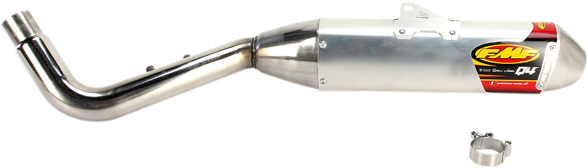 FMF Q4 HEX muffler for off-road motorcycle, high-performance exhaust system with sleek design and branding visible in the image.