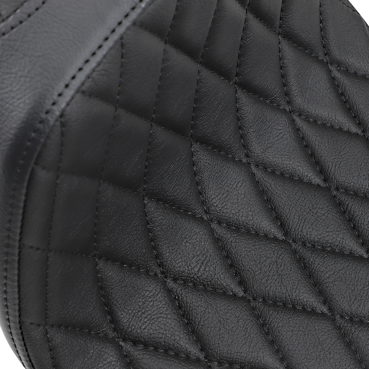 Drag Specialties Predator III seat with diamond stitch and black thread for Harley XL '57-'78 motorcycle, front view.