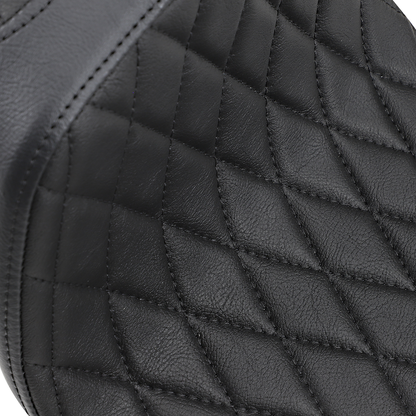 Drag Specialties Predator III seat with diamond stitch and black thread for Harley XL '57-'78 motorcycle, front view.