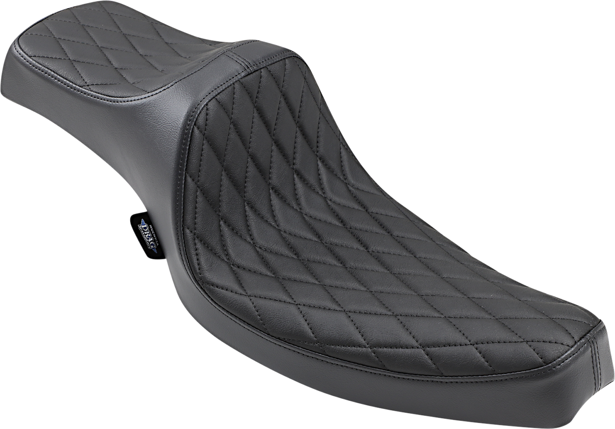 Drag Specialties Predator III seat for XL '57-'78 with diamond stitch and black thread, motorcycle seat with contoured design.