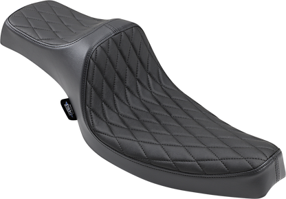 Drag Specialties Predator III seat for XL '57-'78 with diamond stitch and black thread, motorcycle seat with contoured design.