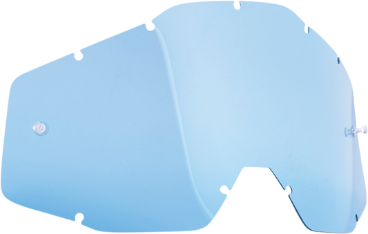 Blue FMF PowerBomb/PowerCore lens F-59005-00002, close-up of the motorcycle lens with brand logo and vibrant blue color.