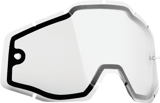 FMF PowerBomb/PowerCore Dual Pane Replacement Lens in clear for motorcycle helmets, model F-59007-00001, shown on a helmet.