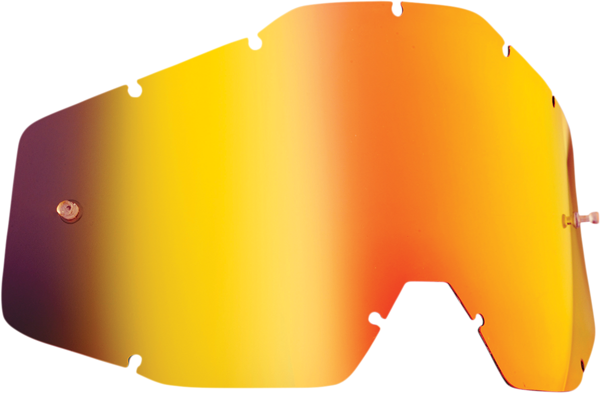 FMF PowerBomb Youth lens with red mirror coating, designed for motorcycle goggles, part number F-59018-00003, showing reflective red tint