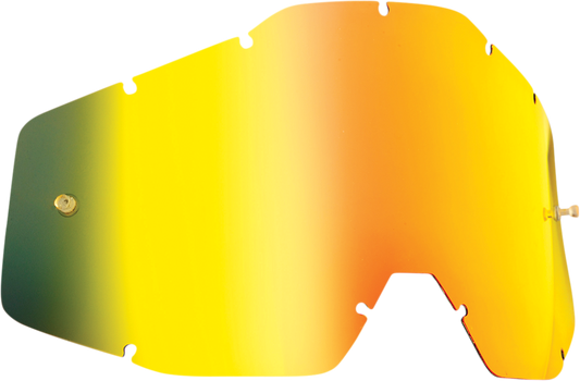 FMF Youth PowerBomb/PowerCore Lens in gold mirror finish, showing reflective lens with black frame and branding details.