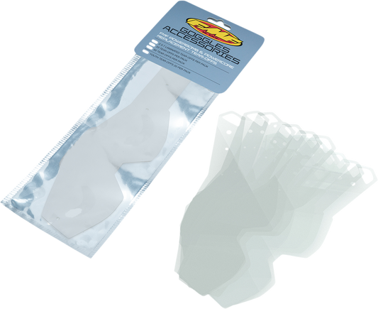 FMF PowerBomb PowerCore tear-offs standard 20 pack, clear plastic lens covers for motocross goggles on a white background