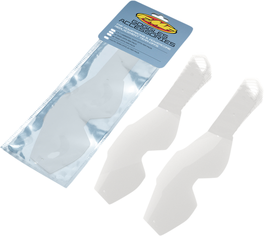 FMF PowerBomb/PowerCore tear-off laminated 2-pack motorcycle goggles accessories, showing protective layered eyewear.