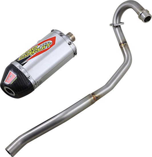 Pro Circuit T-6 exhaust system for off-road and closed course riding, shown in a close-up image highlighting the exhaust pipe and branding.