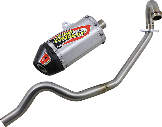 Pro Circuit T-6 exhaust system made of durable stainless steel and aluminum, featuring a sleek, high-performance motorcycle exhaust design.