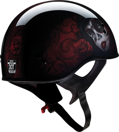 Z1R Vagrant helmet in black and red with Catrina skull design, small size, featuring a sleek motorcycle helmet style.