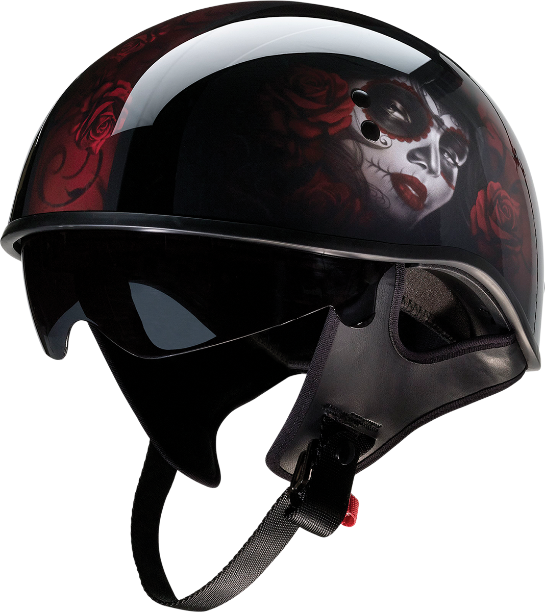 Z1R Vagrant helmet in black and red with Catrina skull design, small size, featuring a glossy finish and detailed graphics.