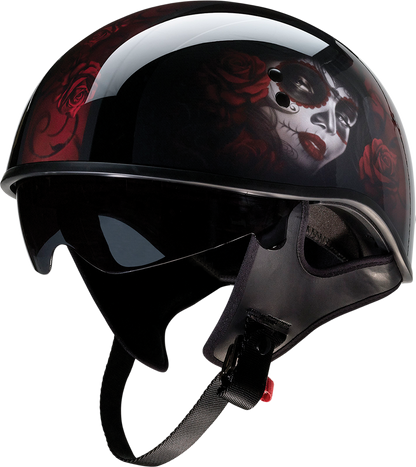 Z1R Vagrant helmet in black and red with Catrina skull design, small size, featuring a glossy finish and detailed graphics.