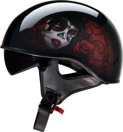 Z1R Vagrant helmet in black and red with Catrina skull design, small size, featuring detailed artwork and aerodynamic shape.