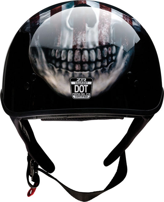 Z1R Vagrant motorcycle helmet in black with skull design, drop-down sun visor, and removable liner, small size.