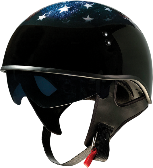 Z1R Vagrant Helmet USA Skull design, black large size, featuring a sleek helmet with skull graphics and aerodynamic shape.