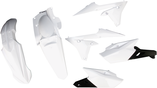 A white Acerbis standard replacement body kit for motorcycles, showing the sleek design and fitment details of the body panels.