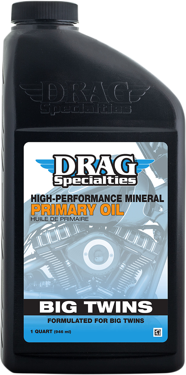 Drag Specialties Oil Primary Drive Oil for Harley-Davidson Big Twin, 1 quart container, suitable for Harley-Davidson motorcycle engines.