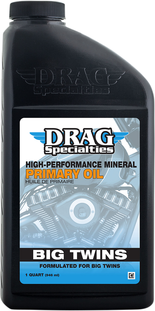 Drag Specialties Oil Primary Drive Oil for Harley-Davidson Big Twin, 1 quart container, suitable for Harley-Davidson motorcycle engines.
