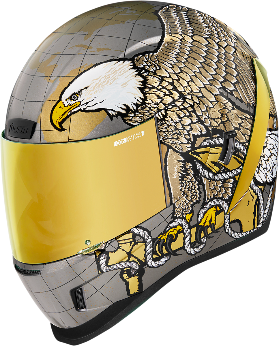 Bill's Exhausts ICON Airform™ Semper Fi helmet in gold, small size, with detailed design and branding visible.