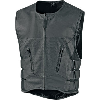 Black ICON Regulator™ D30® Stripped Vest by Bill's Exhausts in 4XL, showing the front view with adjustable straps and protective padding.