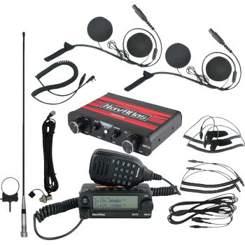 NAVATLAS Intercom and In-Helmet Headset Kit for 2-seat motorcycles in black, designed by Bill's Exhausts, with microphone and ear speakers.