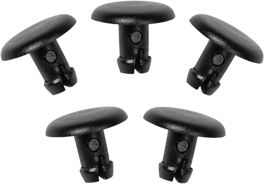 Set of five ICON Stryker™ vest rivets for jackets by Bill's Exhausts, shown in a close-up image of the rivets on a jacket.