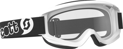 SCOTT Youth Agent Goggles in white with clear lenses, designed for youth motorbike riding, by Bill's Exhausts.
