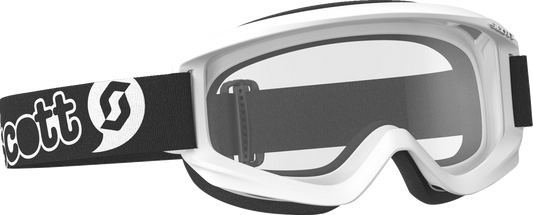 SCOTT Youth Agent Goggles in white with clear lenses, designed for youth motorbike riding, by Bill's Exhausts.