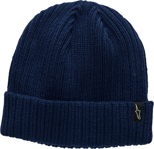 Navy Bill's Exhausts ALPINESTARS receiving beanie, one size, soft knit fabric with embroidered logo, casual winter accessory