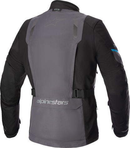 Alpinestars Monteira Drystar® XF motorcycle jacket in gray, black, and blue, small size, with visible jacket details and zippers.