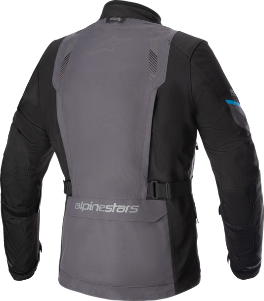 Alpinestars Monteira Drystar® XF motorcycle jacket in gray, black, and blue, small size, with visible jacket details and zippers.
