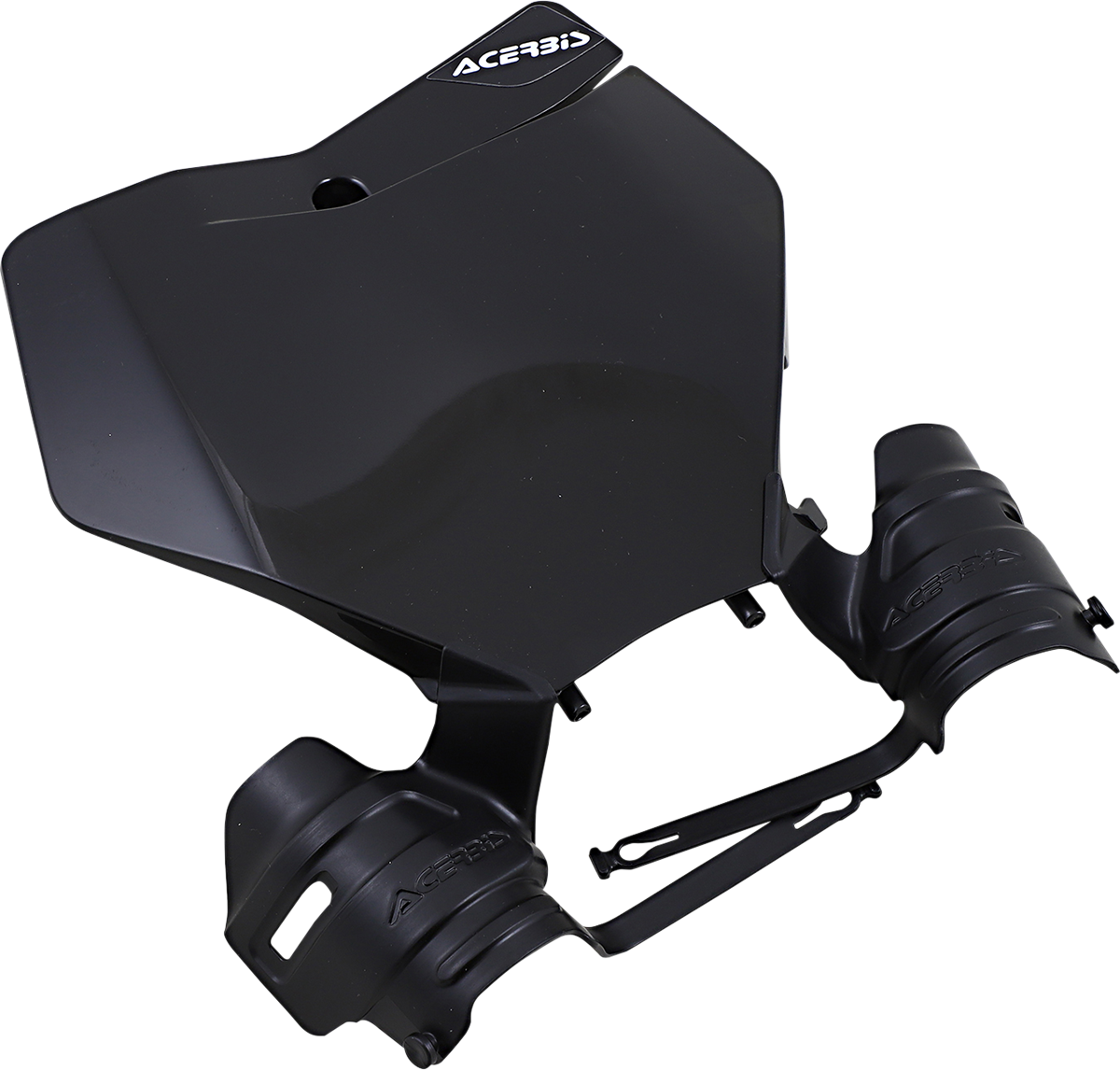 Acerbis Raptor black number plate for motorcycle body, featuring the Acerbis logo and sleek design, mounted on a vehicle.