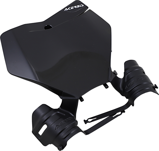 Acerbis Raptor black number plate for motorcycle body, featuring the Acerbis logo and sleek design, mounted on a vehicle.