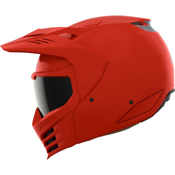 Red ICON Elsinore™ helmet in medium size with Monotype design, featuring sleek helmet graphics and safety features.