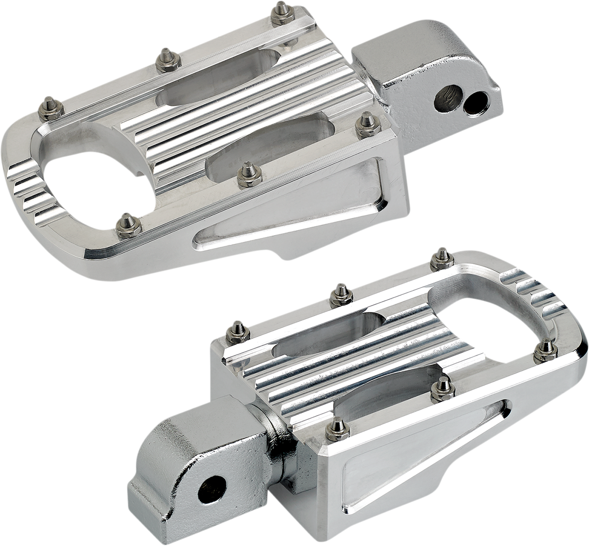 Polished BILTWELL Punisher passenger footpeg for motorcycle with M8 mounting, showcasing sleek metal finish and detailed design.