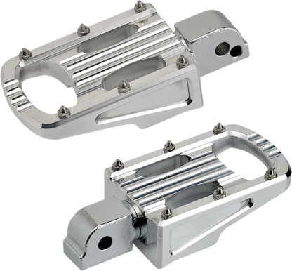 Polished BILTWELL Punisher passenger footpeg for motorcycle with M8 mounting, showcasing sleek metal finish and detailed design.
