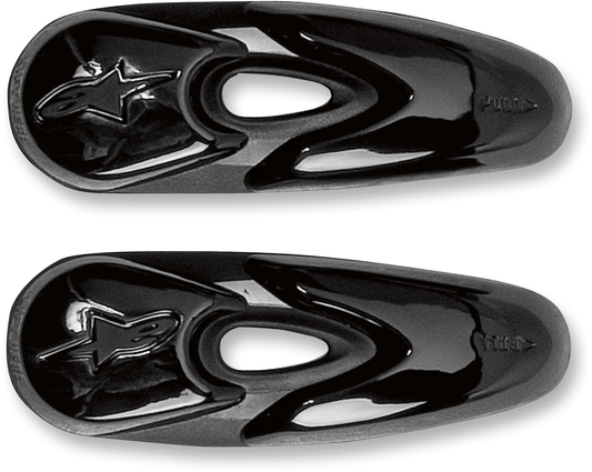 Black Alpinestars toe sliders for motorcycle boots, part of Bill's Exhausts motorcycle gear accessories.