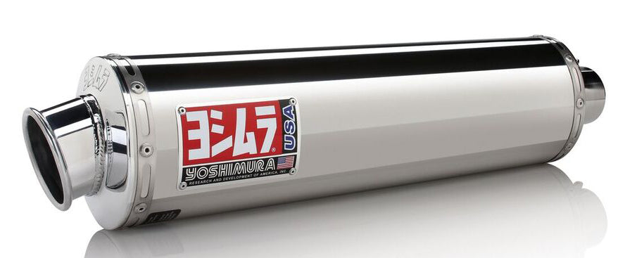 YOSHIMURA Signature RS 3 full system exhaust for motorcycles, featuring polished metal and sleek design for enhanced performance.