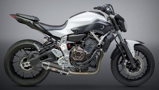 YOSHIMURA Race R 77 full motorcycle exhaust system with polished stainless steel muffler and performance headers.