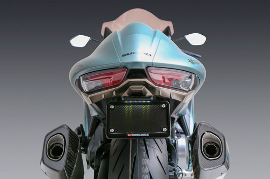 YOSHIMURA V2 Fender Eliminator Kit for Suzuki motorcycle, featuring sleek design and mounting hardware, part number 075BG112110.