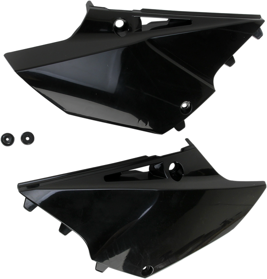 Acerbis black side panels for motorcycle body, designed for durability and style, shown on a plain background.
