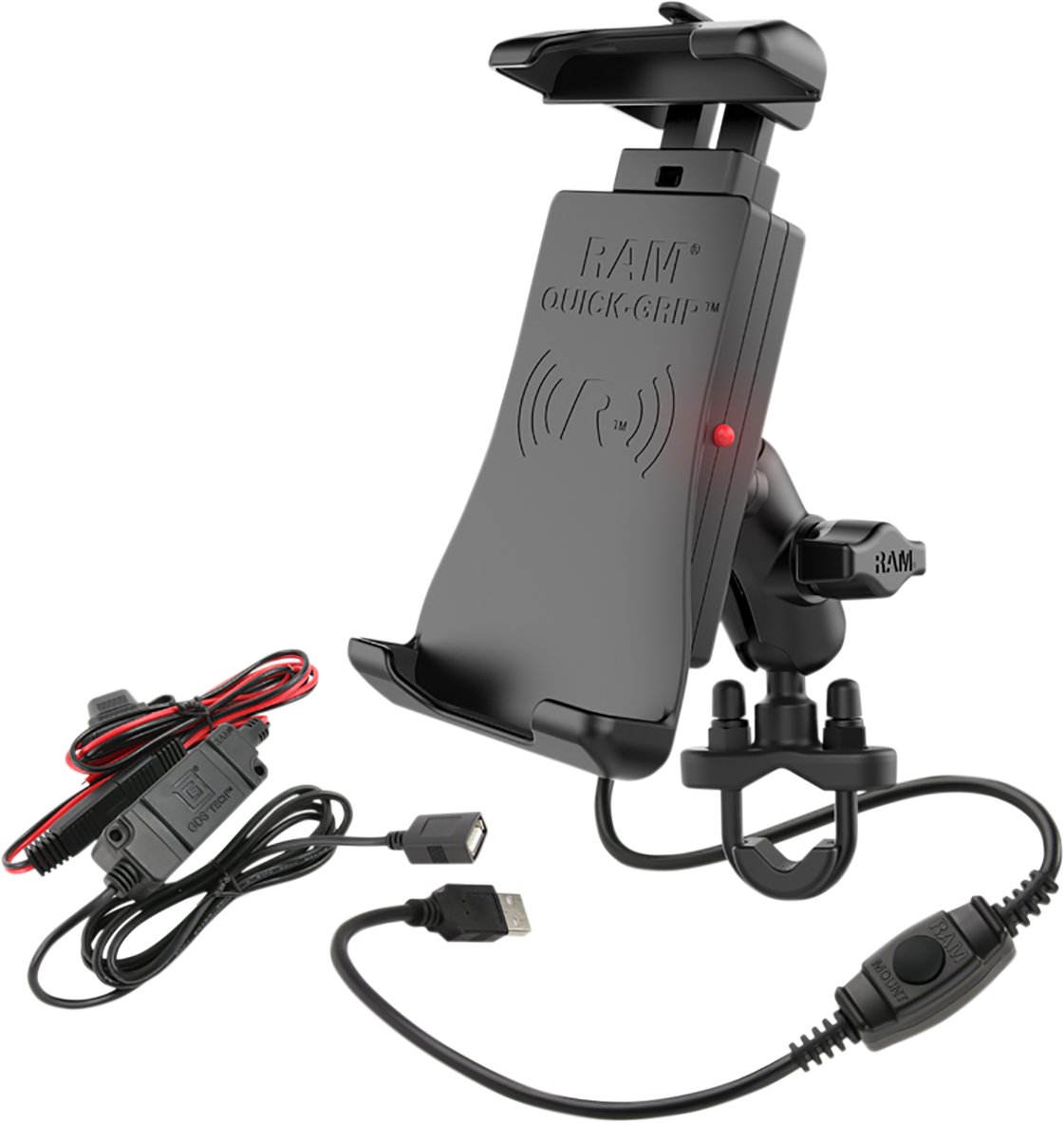 RAM MOUNTS Device Holder - Quick-Grip - Charging - Wireless - Waterproof - Hardwire Charger - U-Bolt RAMB149ZAUN14WV - Howling Moto