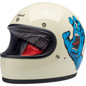 BILTWELL Gringo Helmet Santa Cruz XS in black with white logo, motorcycle helmet with ventilation and chin strap.