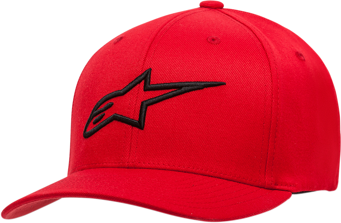 Alpinestars Ageless Curve Hat in red and black, small/medium size, stylish men's hat with curved brim and adjustable fit.