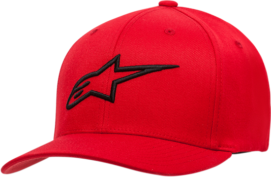 Red and black ALPINESTARS Ageless Curve Hat, large/XL size, stylish motorcycle-themed cap with curved brim and adjustable fit.