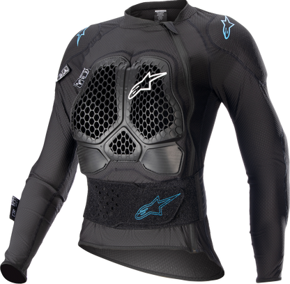 Alpinestars Stella Bionic Action V2 black and cream protective motorcycle jacket, medium size, with armored panels and breathable design.