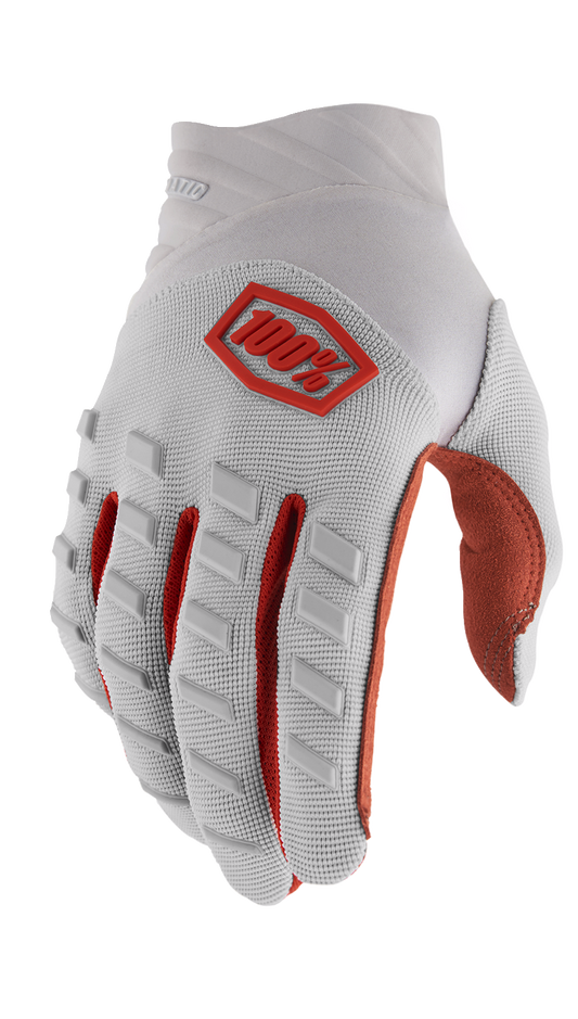 Bill's Exhausts 100% Airmatic Gloves in silver, small size, with detailed stitching and flexible fabric for comfort and protection.
